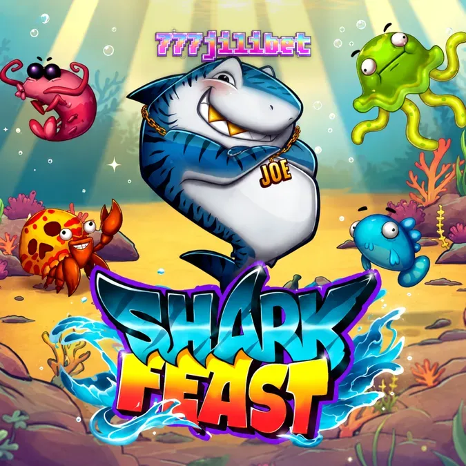 Makulay na underwater theme ng Shark Feast slot na may mga cartoonish na simbolo